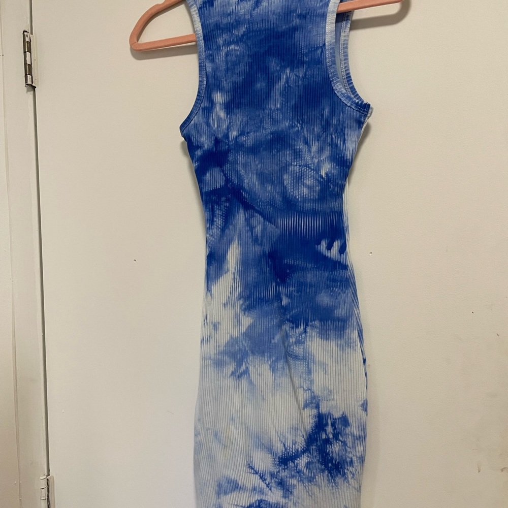 Blue and white tie dye ribbed tank dress